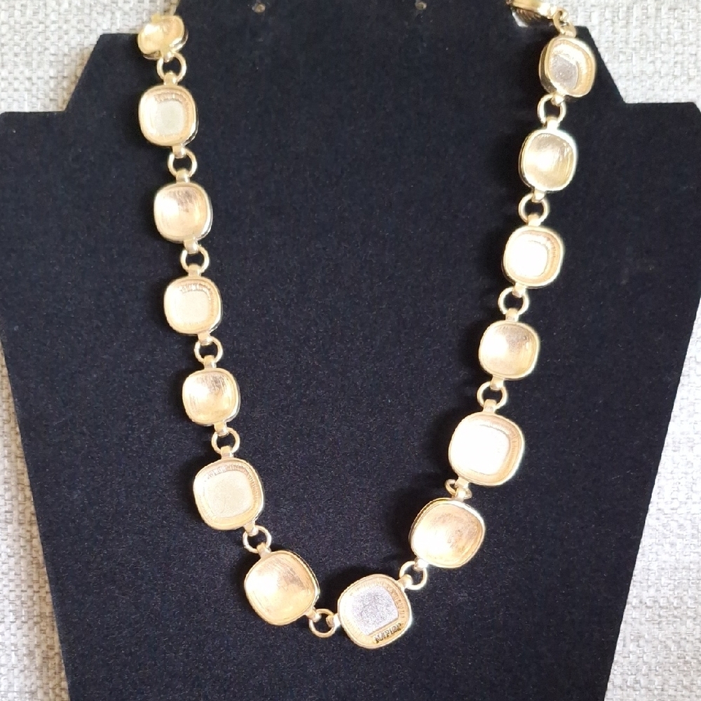 Napier Ruby Red Crystal Rhinestone And Ribbed Square Gold Plated Necklace - Picture 4 of 4